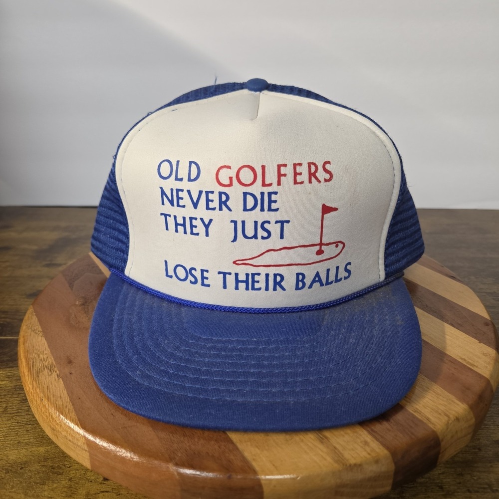 Vntg 80s Old Golfers Never Die They Just Lose Their Balls Trucker Hat Snapback